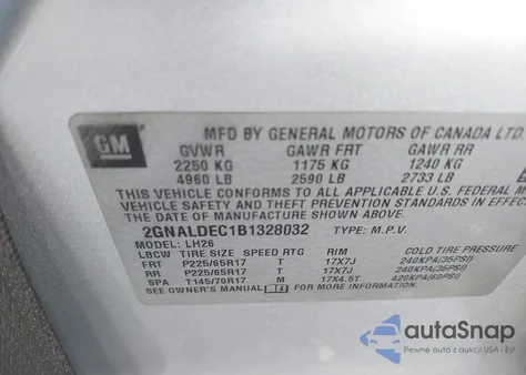 2011 Chevrolet Equinox 1Lt from USA, damaged, VIN 2GNALDEC1B1328032